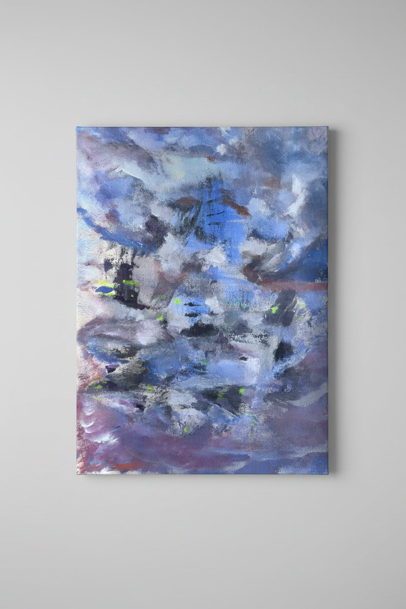 Abstract art with a mix of blue, purple, and black colors.